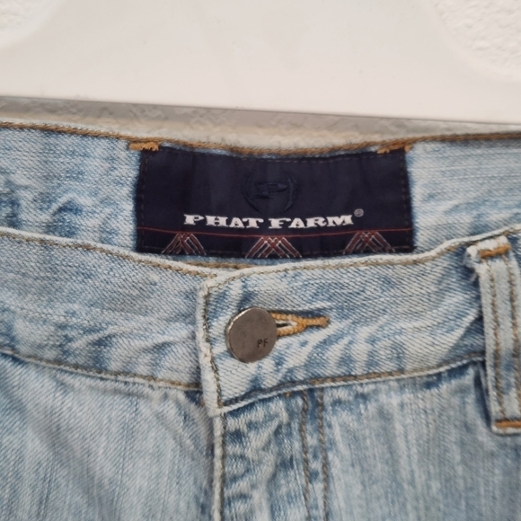 PHAT Farm Y2K Baggy Wide Pipe Leg Skater Light Blue Denim Mens Jeans 34x33 - Picture 5 of 13